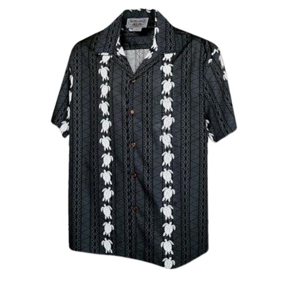 Men's Aloha Shirt Turtle Panel Gray 100% Cotton Button Down 3XL